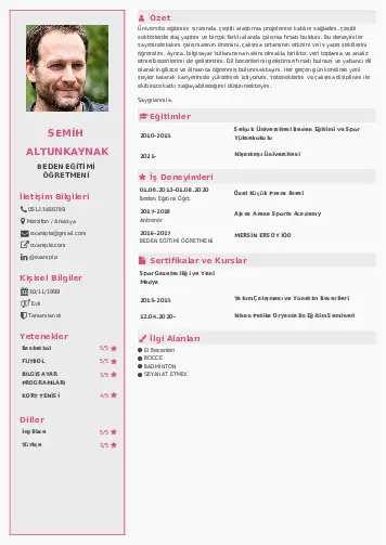 Beden Eğitimi Öğretmeni CV Örnekleri cv indir